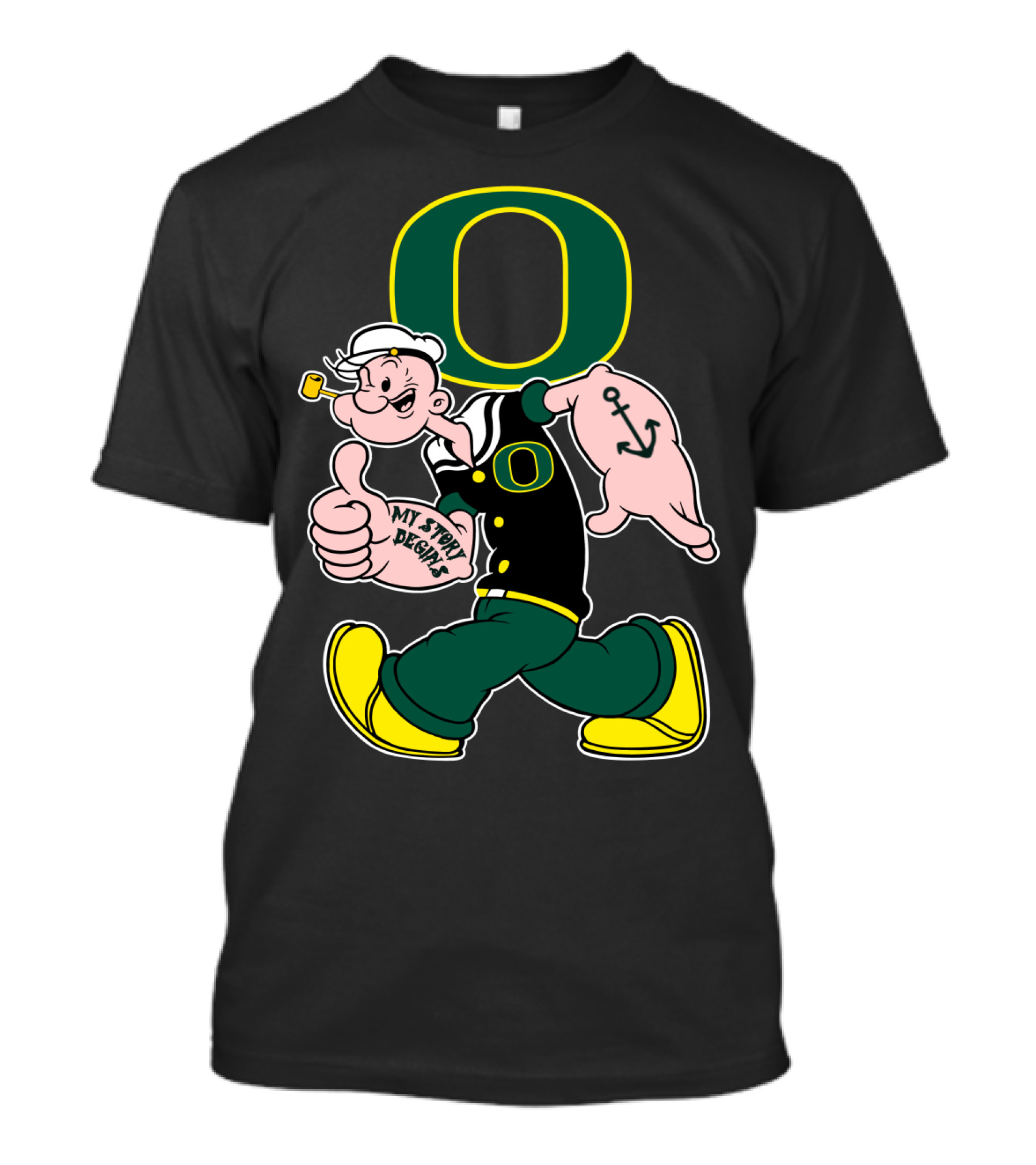 Popeye Style Oregon Ducks O Logo 302 My Story Begins T-Shirt