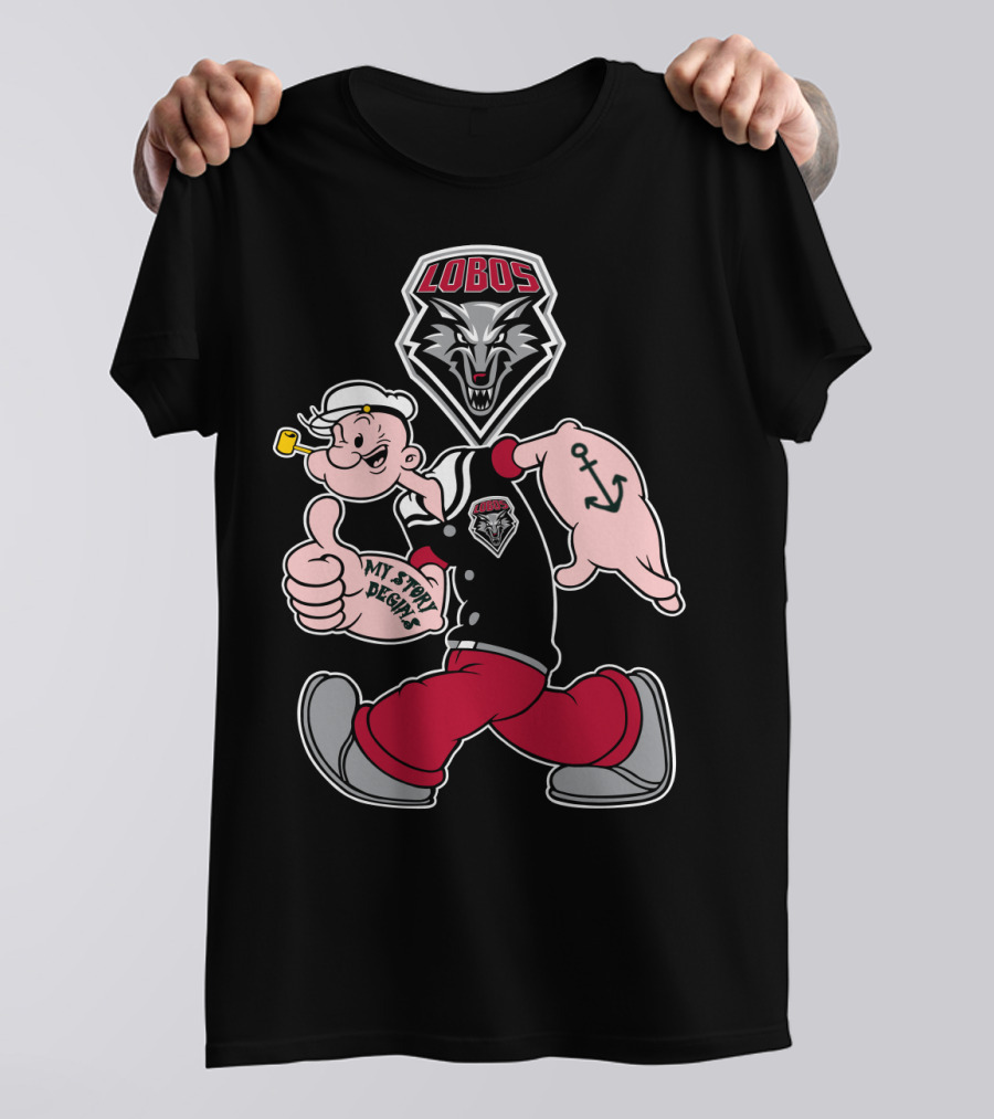 New Mexico Lobos Popeye And Wolf Logo My Story Begins T-Shirt