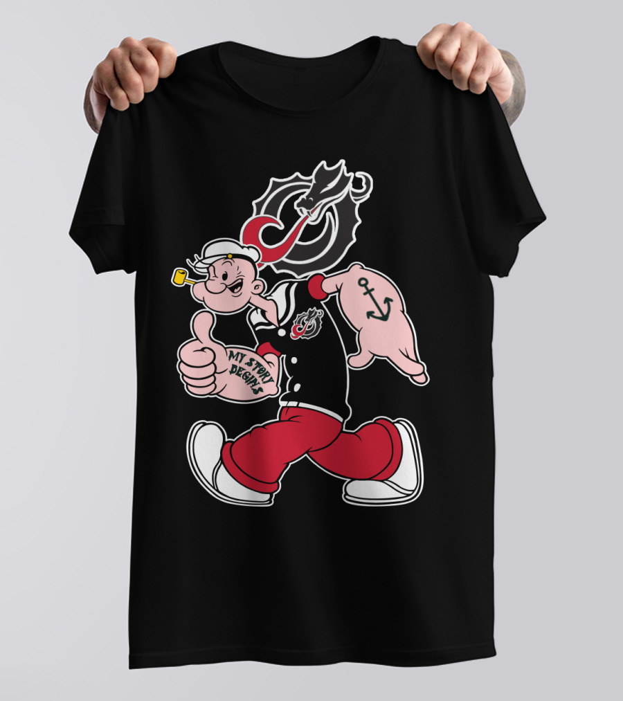 Moorhead State Dragons My Story Designs Popeye Anchor Tattoo T-Shirt