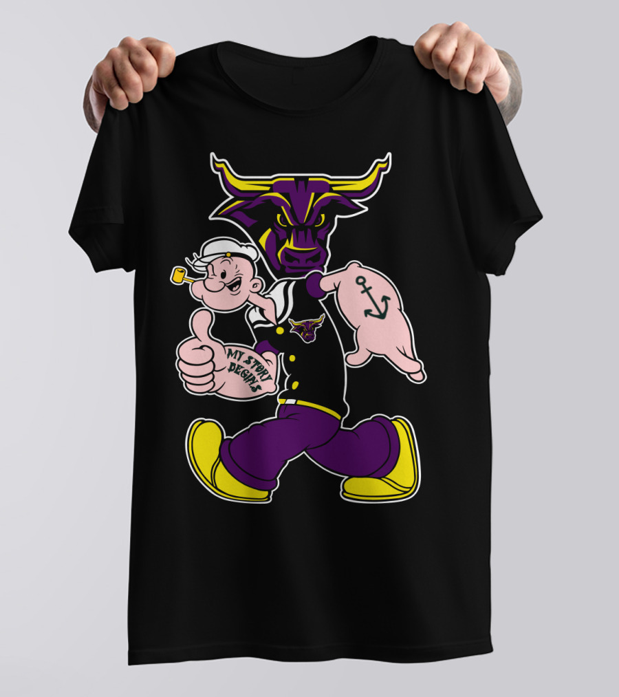 Mavericks My Story Begins Minnesota State 338 Popeye Sailor Tattoo Bull T-Shirt