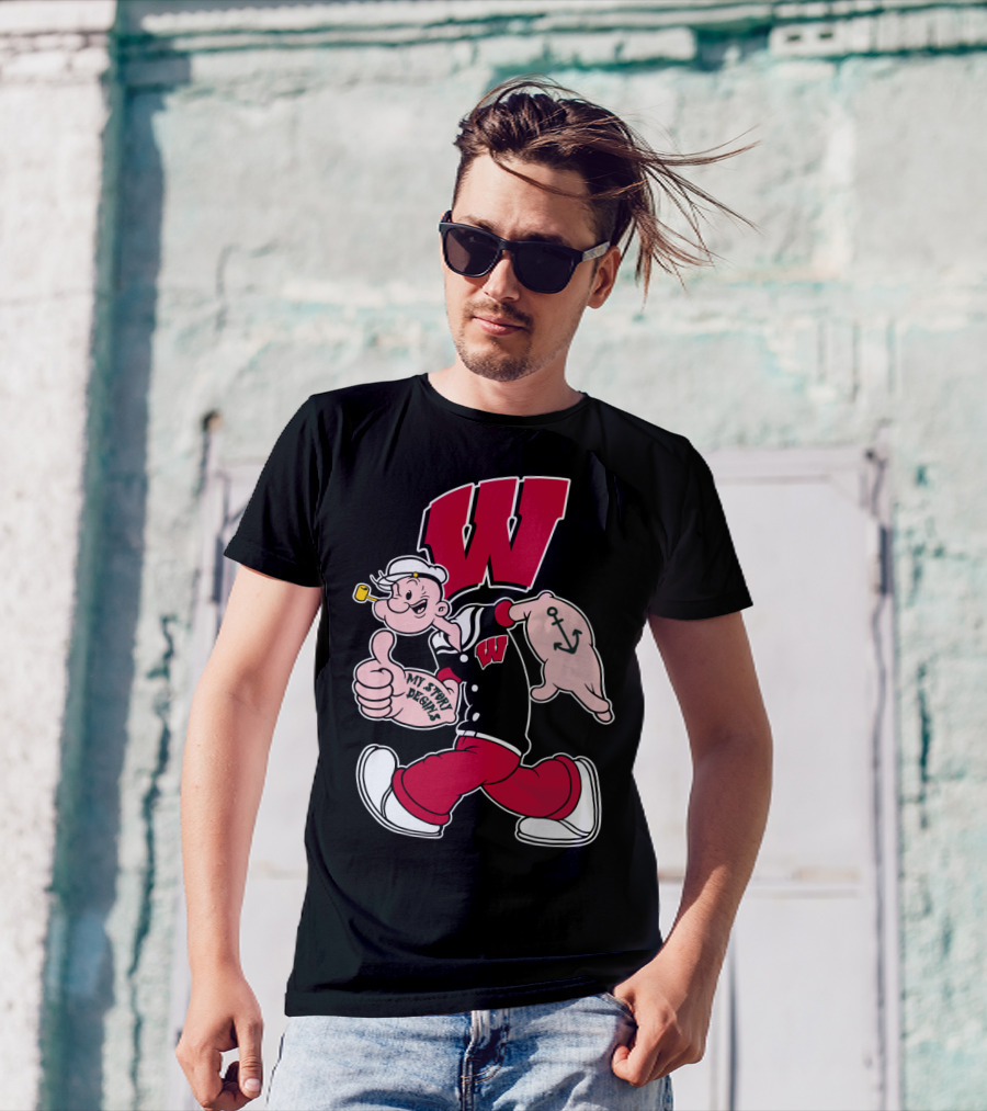 Wisconsin Badgers W Logo With Popeye Character T-Shirt