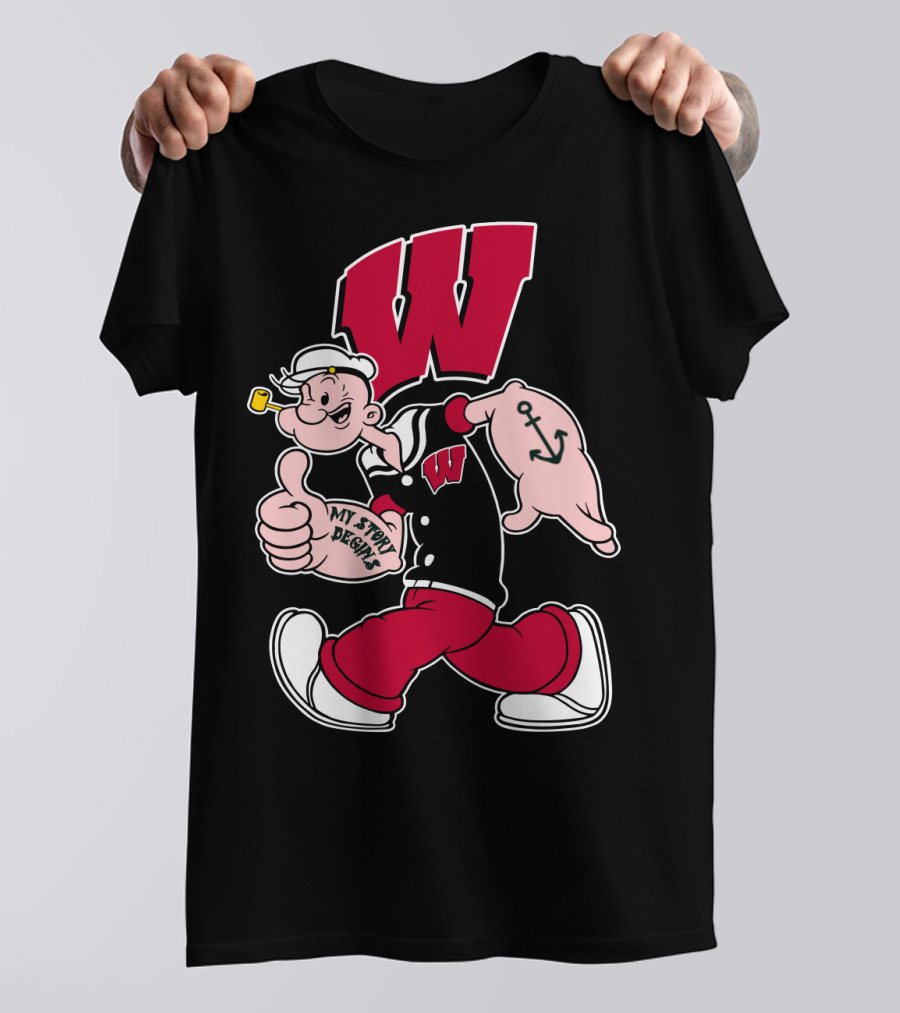 Wisconsin Badgers W Logo With Popeye Character T-Shirt