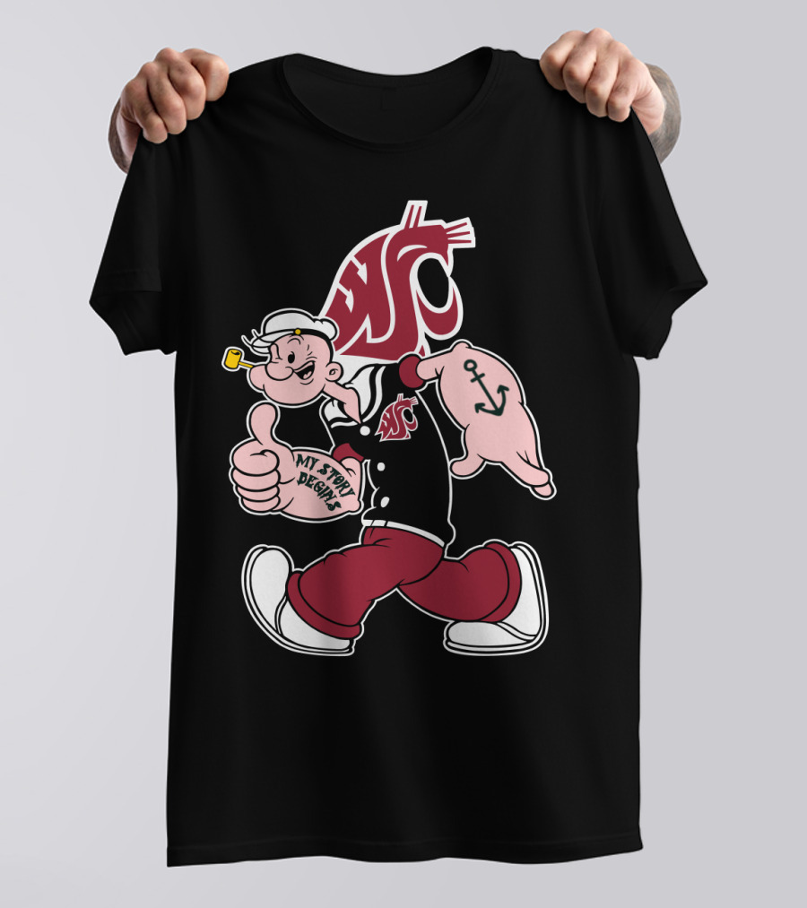 My Story Begins Popeye Washington State Cougars Anchor Tattoo T-Shirt
