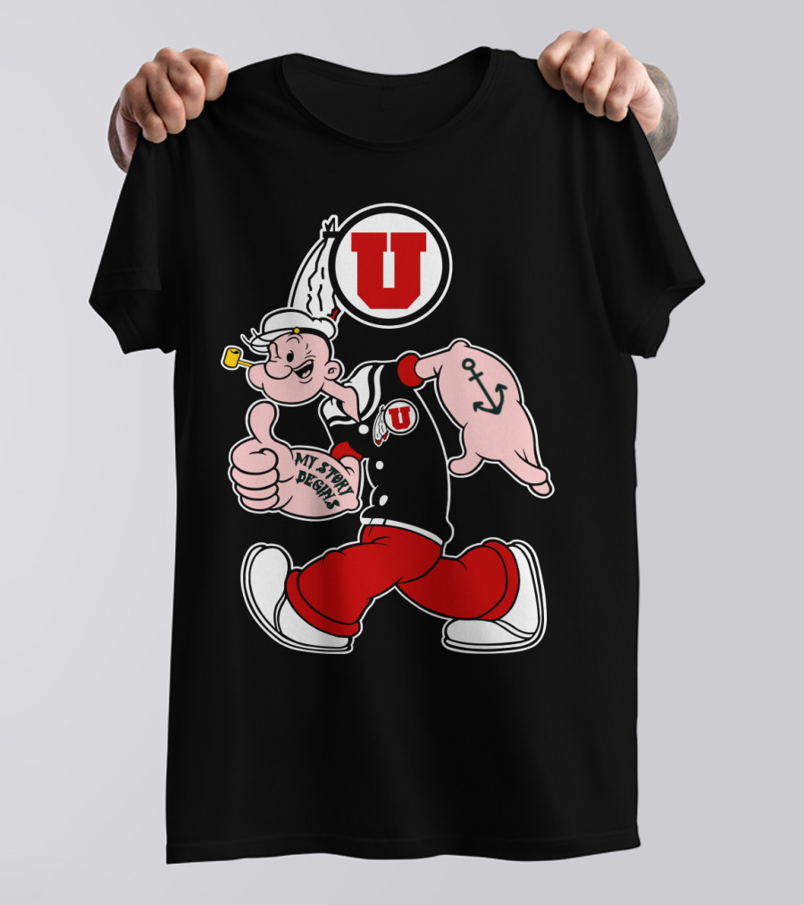 Utah Utes Popeye Thumbs Up Anchor Tattoo U T-Shirt