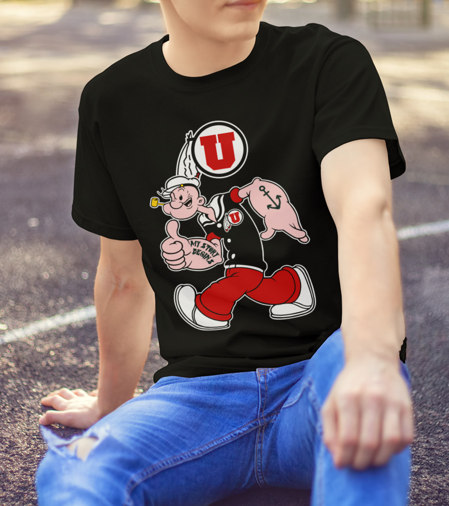 Utah Utes Popeye Thumbs Up Anchor Tattoo U T-Shirt