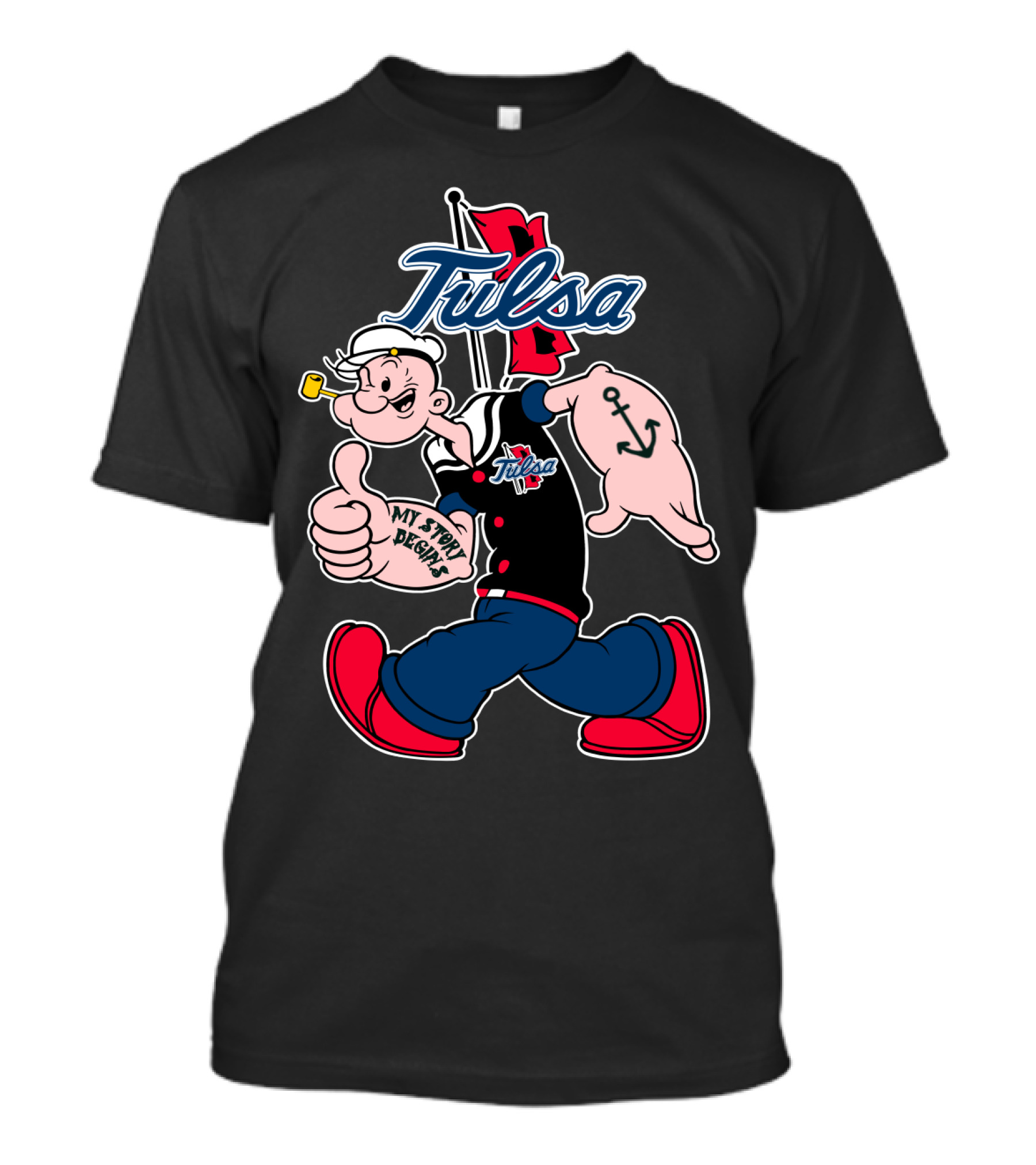 Tulsa Golden Hurricane Popeye My Story Begins Anchor T-Shirt