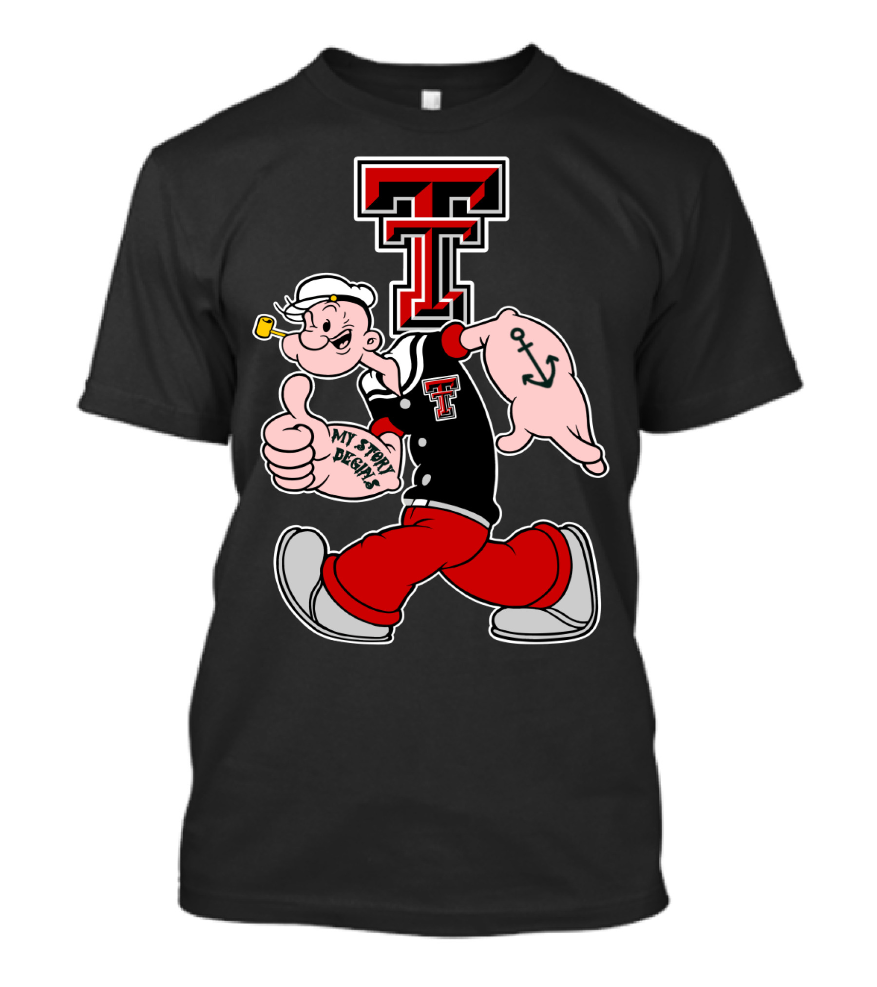 Popeye Thumbs Up Texas Tech Red Raiders Logo Mashup T-Shirt