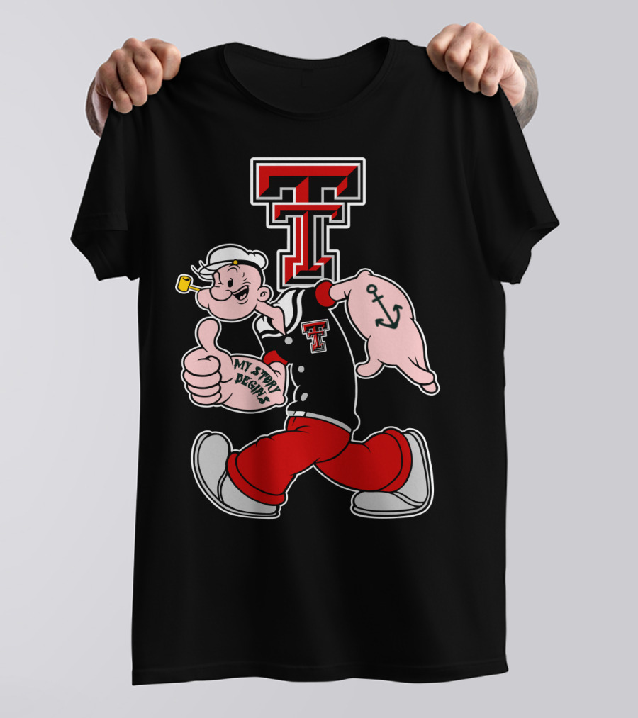 Popeye Thumbs Up Texas Tech Red Raiders Logo Mashup T-Shirt