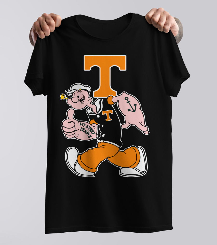 Tennessee Volunteers Popeye Character With Orange T And Anchor Tattoo T-Shirt
