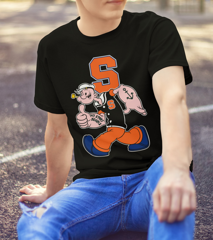 Syracuse Orange Popeye Thumbs Up Anchor Tattoo Walking My Story Designs T-Shirt