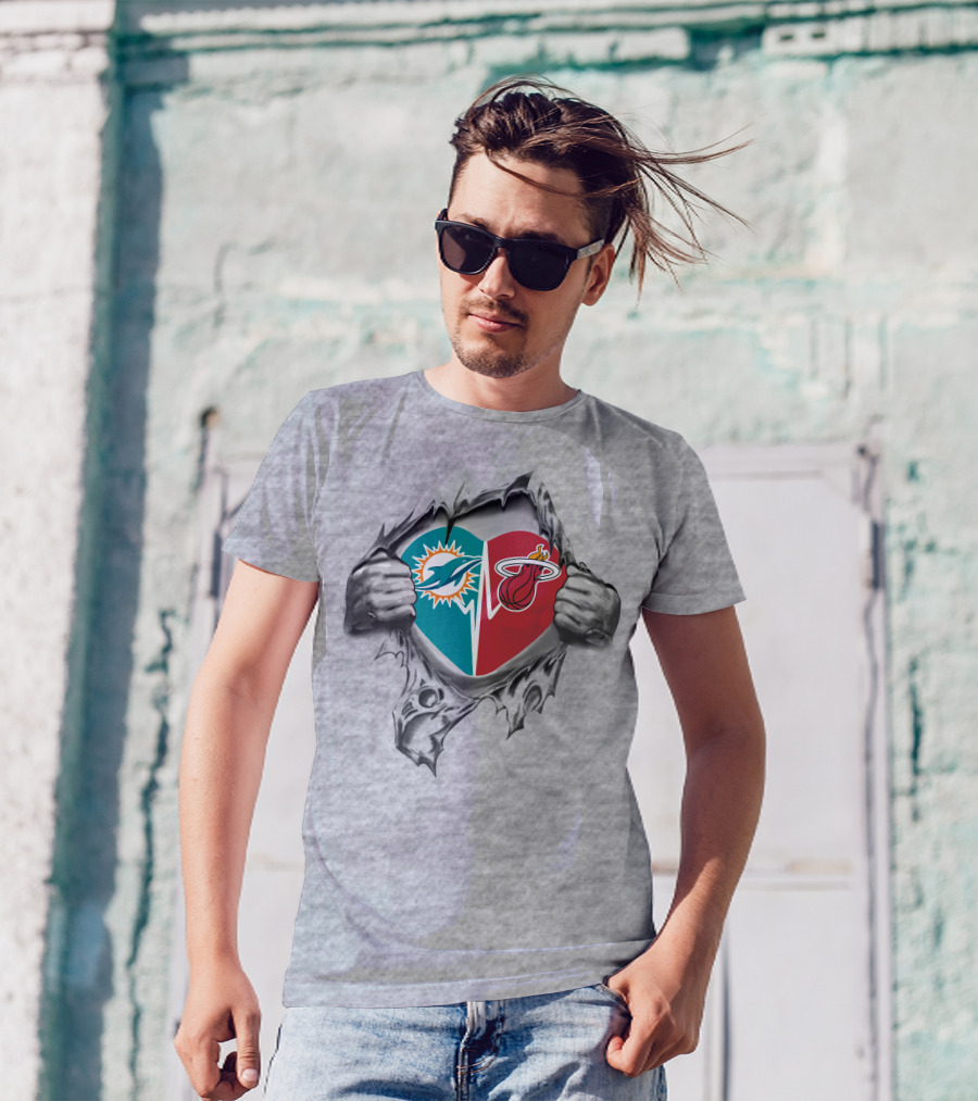 Miami Dolphins Miami Heat Heart Split T-Shirt