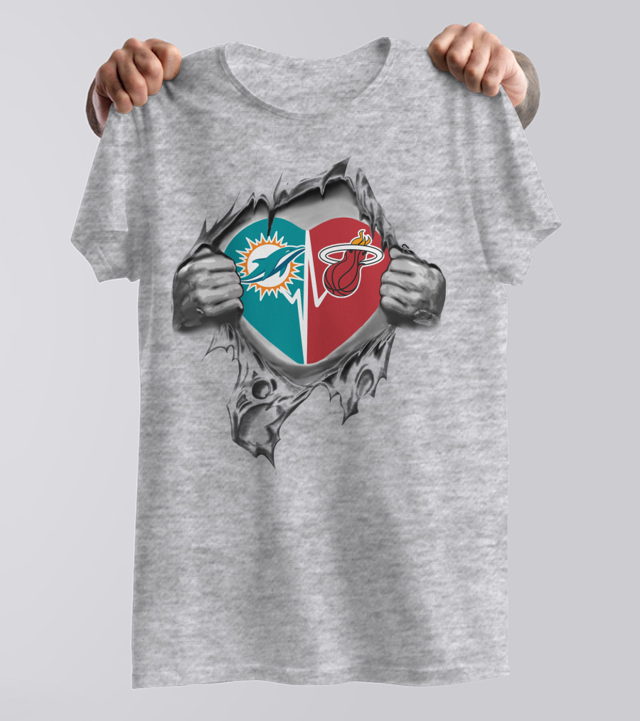 Miami Dolphins Miami Heat Heart Split T-Shirt