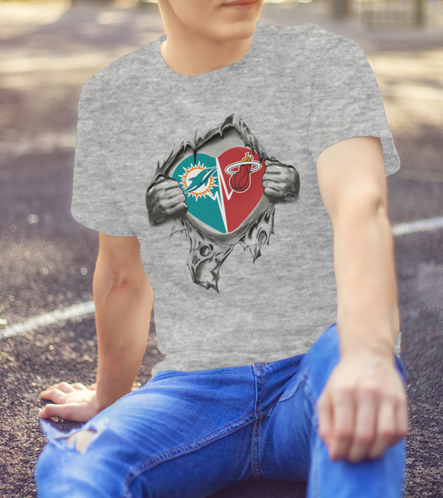 Miami Dolphins Miami Heat Heart Split T-Shirt
