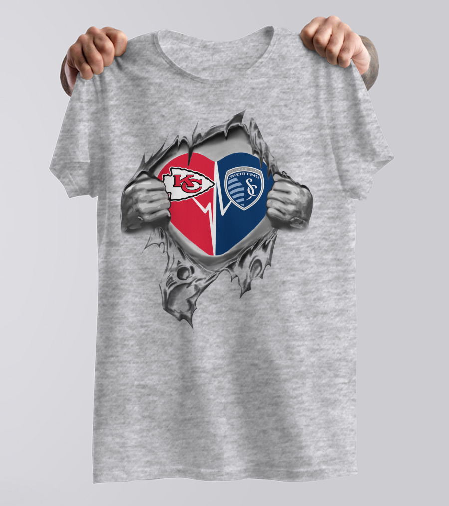 Chiefs Sporting Kansas City Heart With Logos Inside Tearing Hands T-Shirt