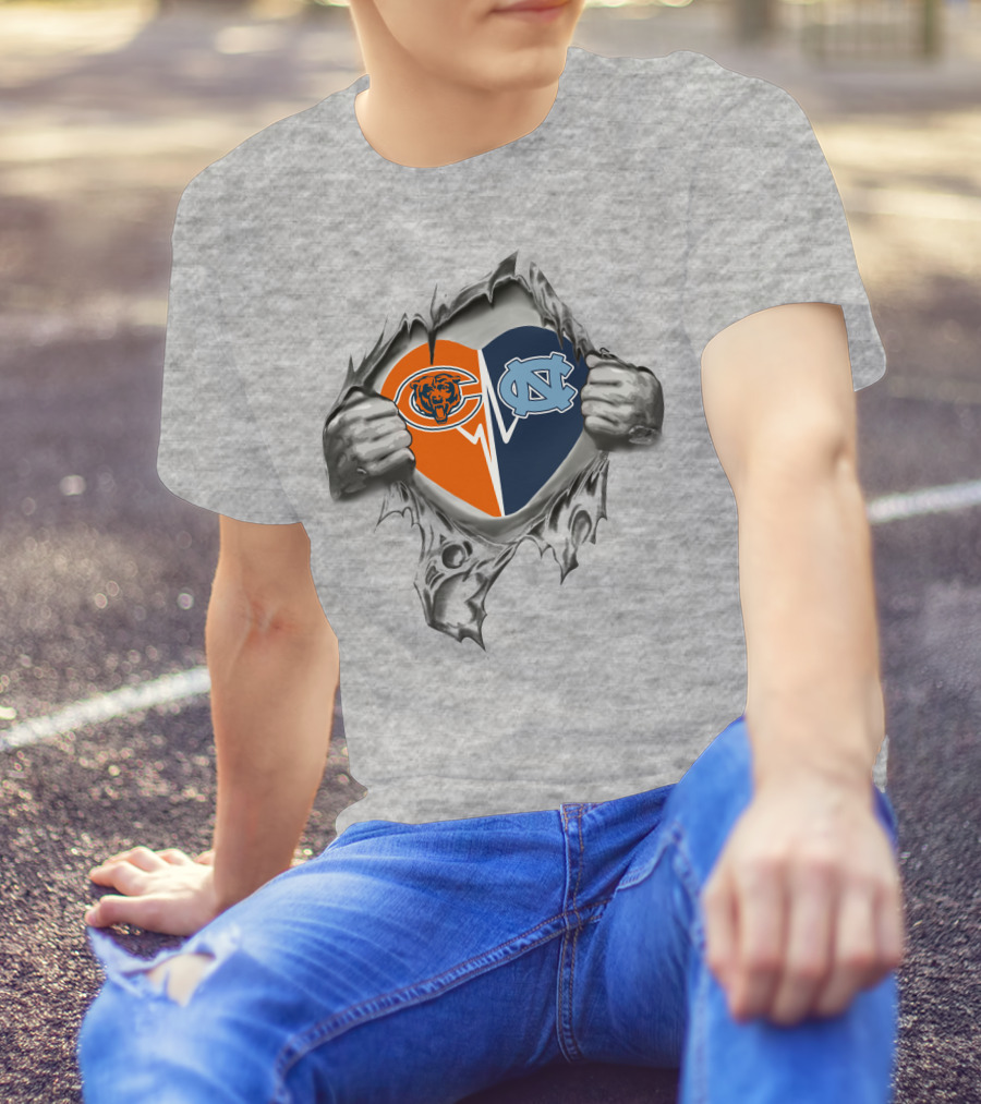 Bears And Tar Heels Heart Logo Revealed In Torn Fabric T-Shirt
