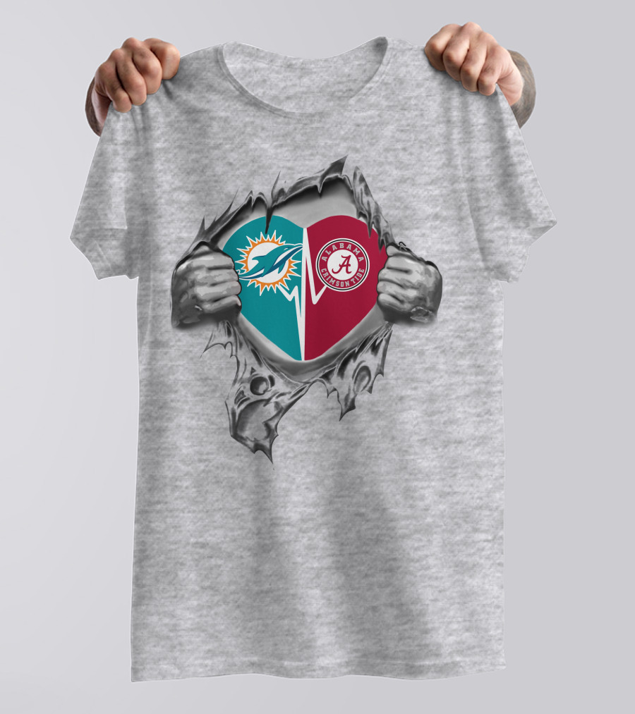 Miami Dolphins Alabama Crimson Tide Heart Torn Metal T-Shirt