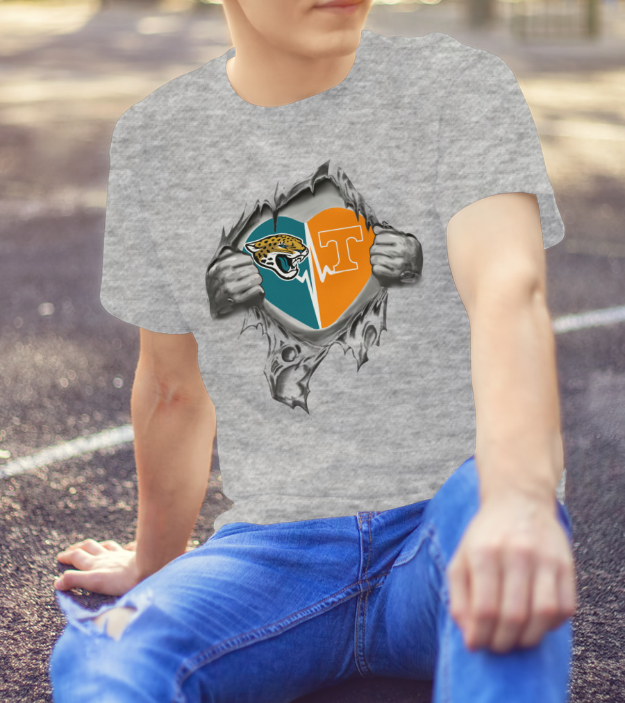 Jaguars Tennessee Volunteers Heart Logo Fusion Peeling T-Shirt