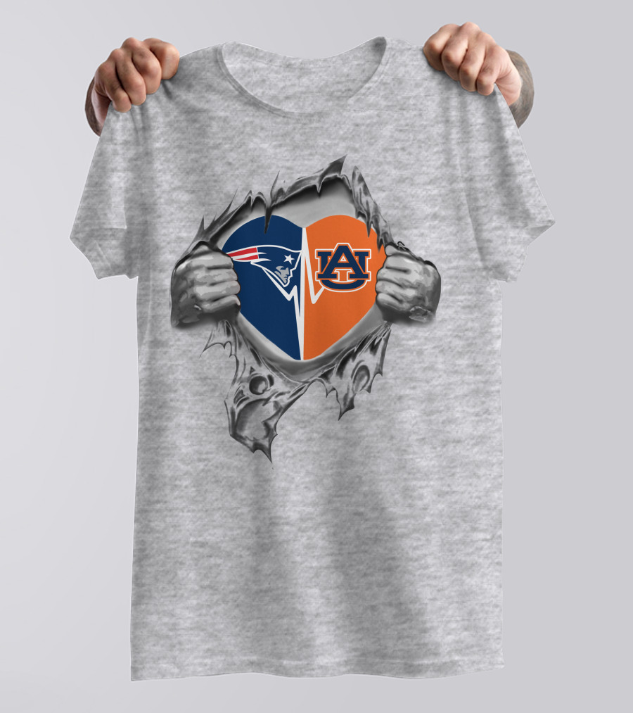 Patriots Auburn Heart Logo With Hands Tearing T-Shirt