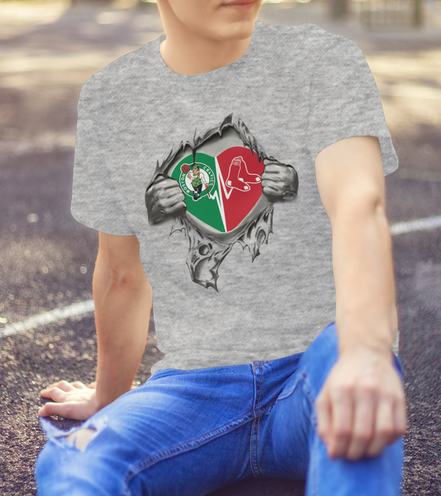 Boston Celtics Red Sox Heartbeat Fan Passion T-Shirt