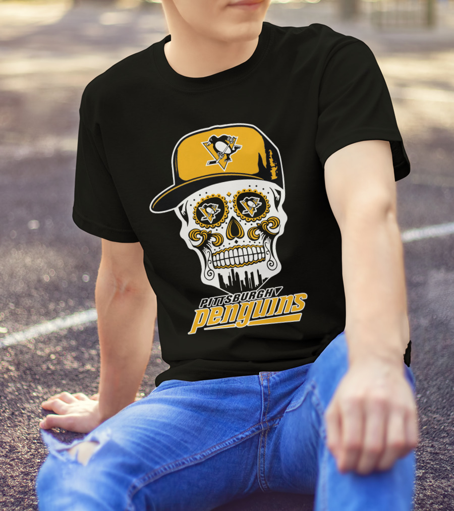 Pittsburgh Penguins Skull With Hat And Team T-Shirt