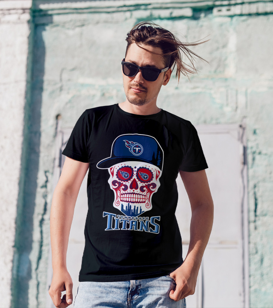 Tennessee Titans Skull Sugar Skull Art With Cap T-Shirt