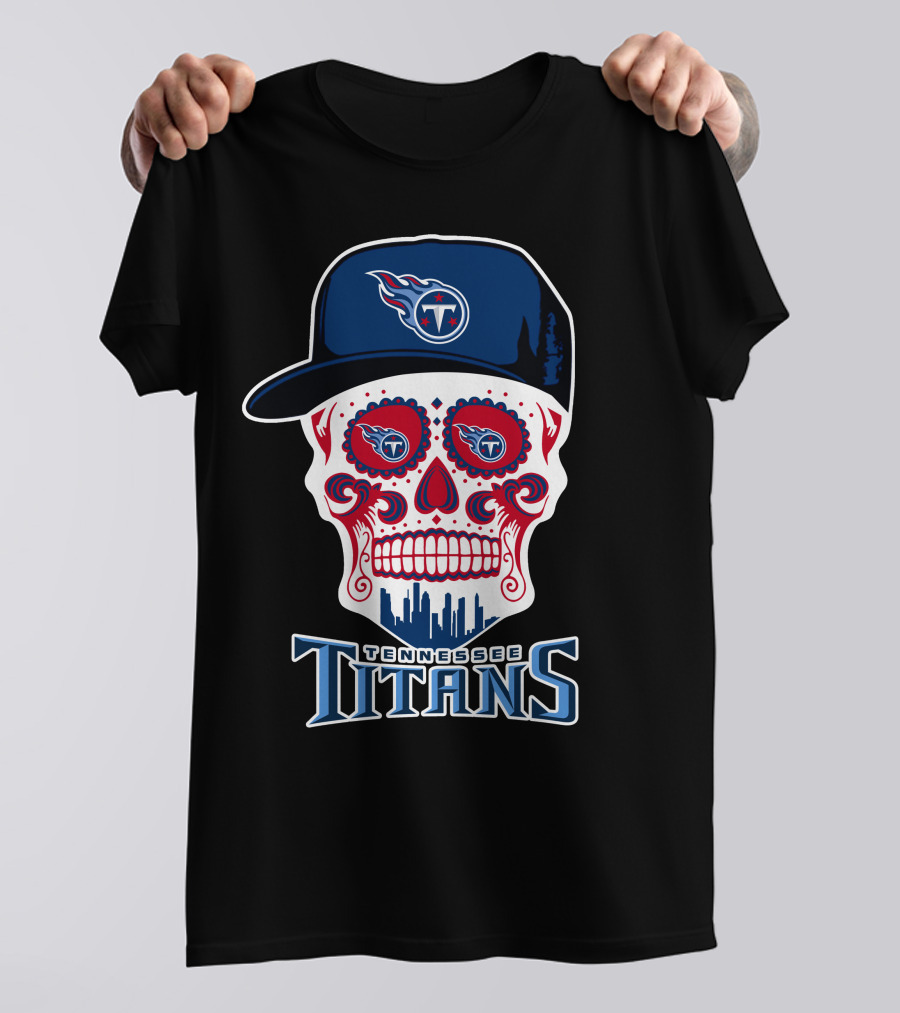 Tennessee Titans Skull Sugar Skull Art With Cap T-Shirt