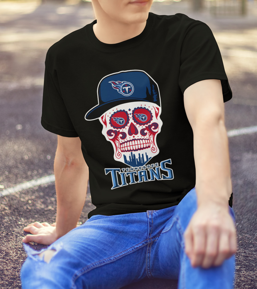 Tennessee Titans Skull Sugar Skull Art With Cap T-Shirt
