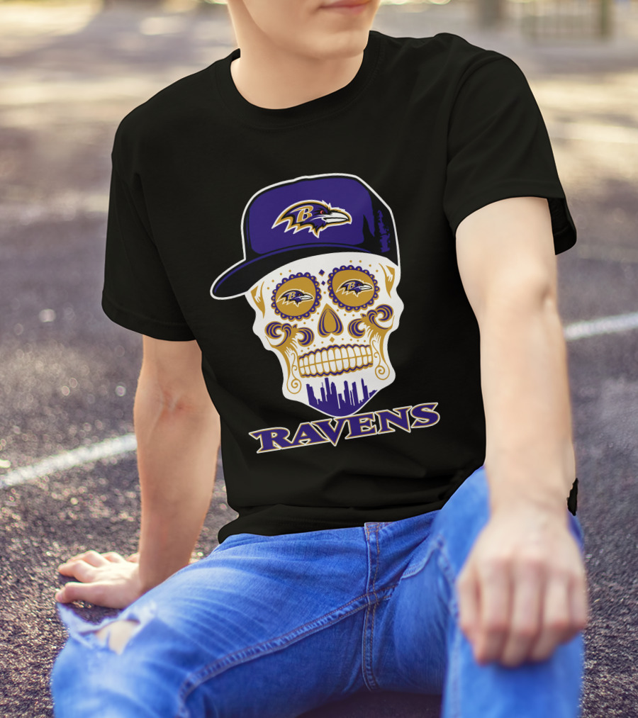 Ravens Skull With Hat And Baltimore Ravens T-Shirt