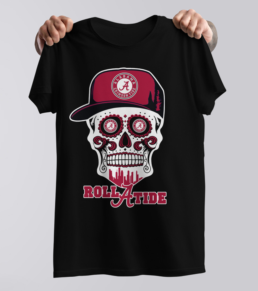 Roll Tide Alabama Crimson Tide Skull Hat T-Shirt