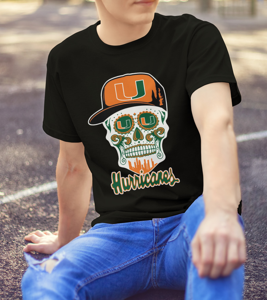 Miami Hurricanes Skull Orange And Green U Cap T-Shirt