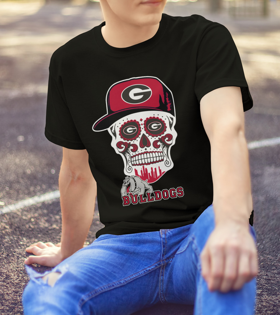 Georgia Bulldogs Sugar Skull Hat Bulldogs T-Shirt