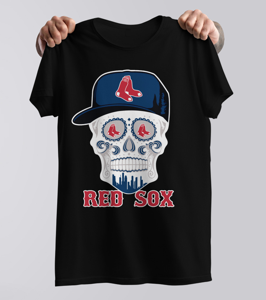Boston Red Sox Skull Hat Cityscape Funny T-Shirt