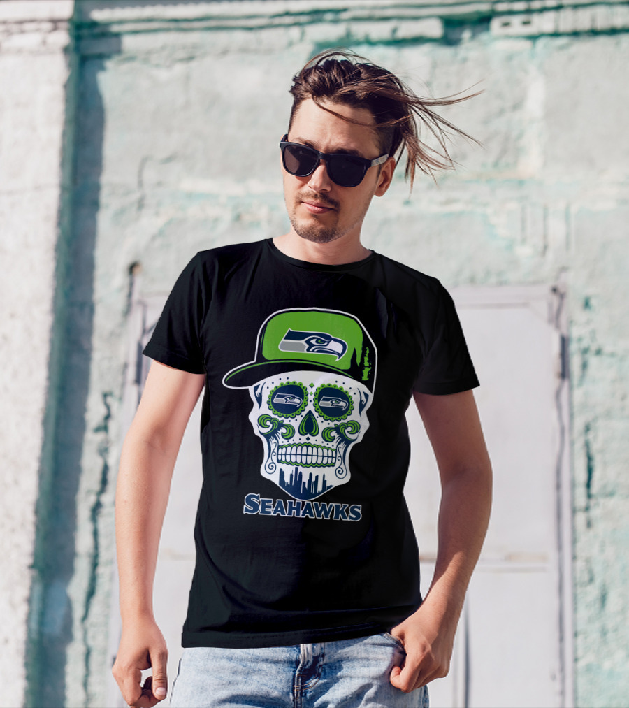 Seattle Seahawks Skull With Hat T-Shirt