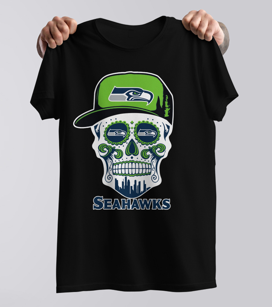 Seattle Seahawks Skull With Hat T-Shirt