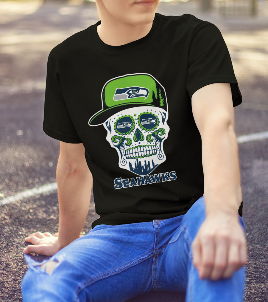 Seattle Seahawks Skull With Hat T-Shirt