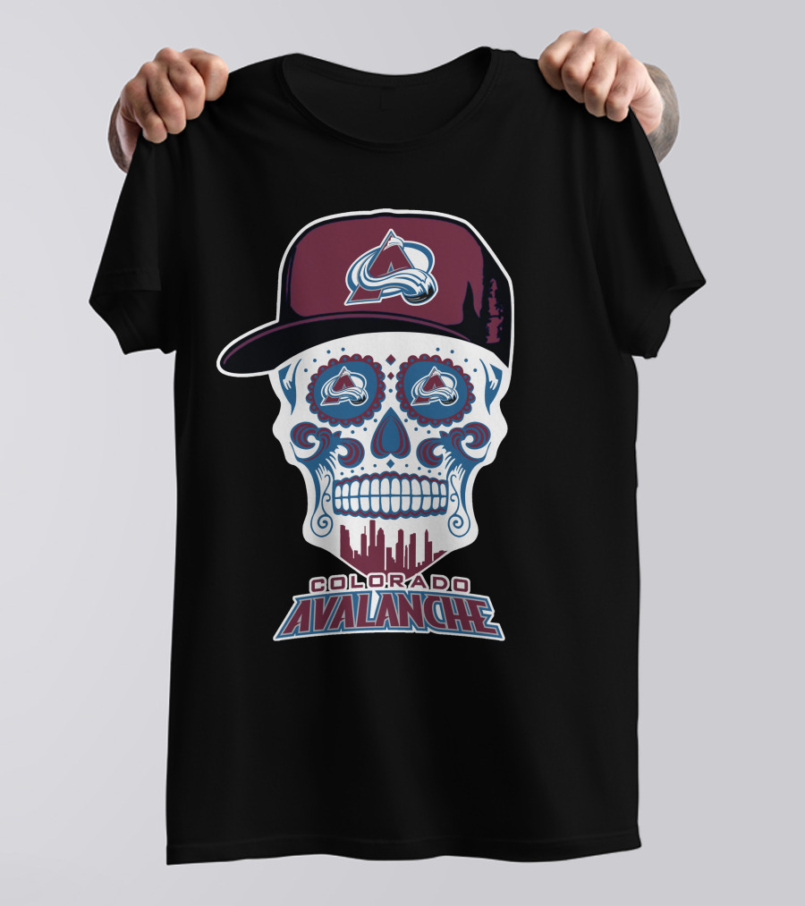 Colorado Avalanche Skull Cityscape Ice Hockey Humor T-Shirt