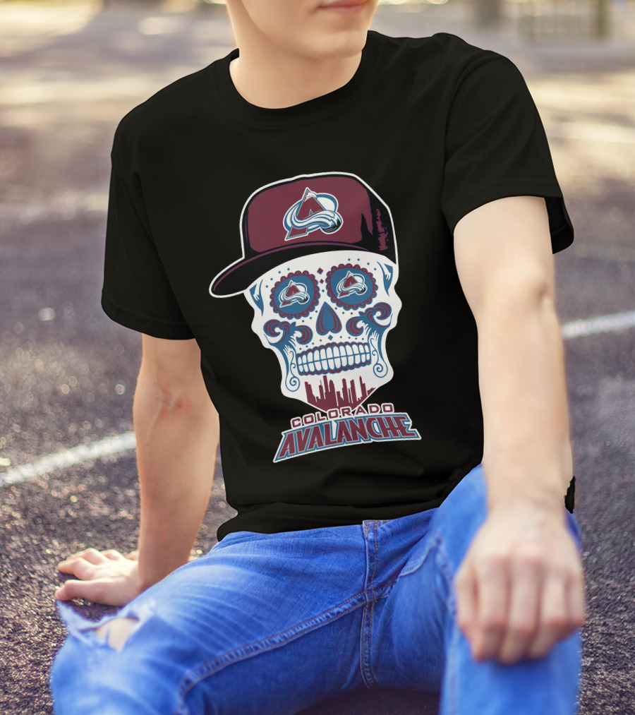 Colorado Avalanche Skull Cityscape Ice Hockey Humor T-Shirt