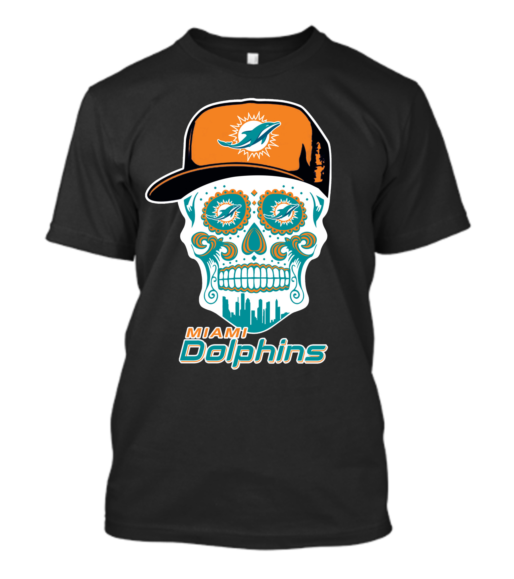 Miami Dolphins Skull With Hat T-Shirt