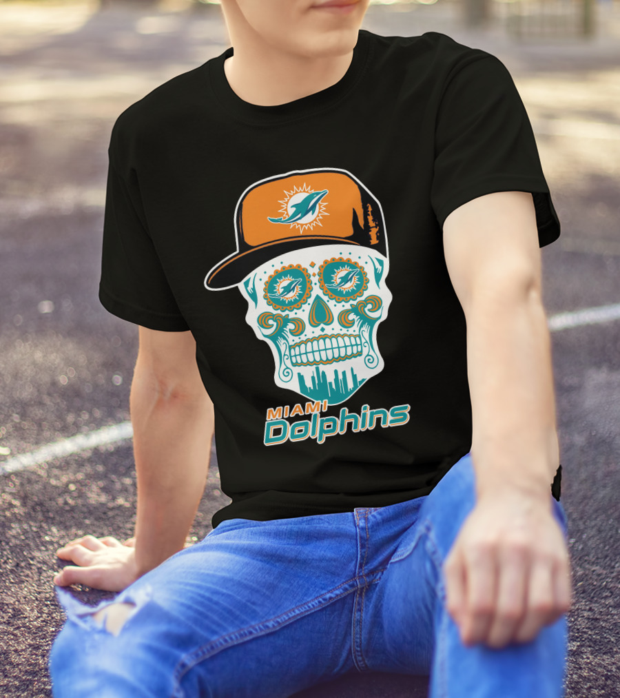 Miami Dolphins Skull With Hat T-Shirt