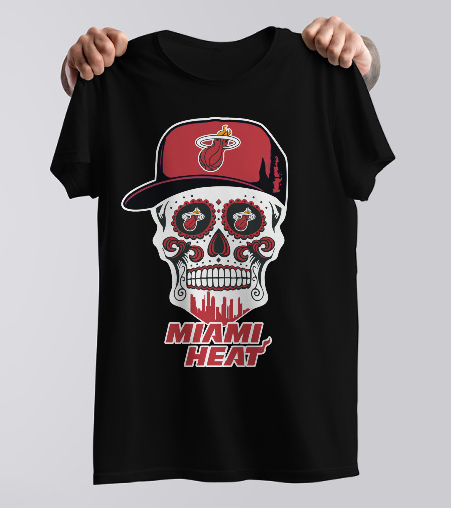 Miami Heat Skull With Basketball Logo And Cap T-Shirt