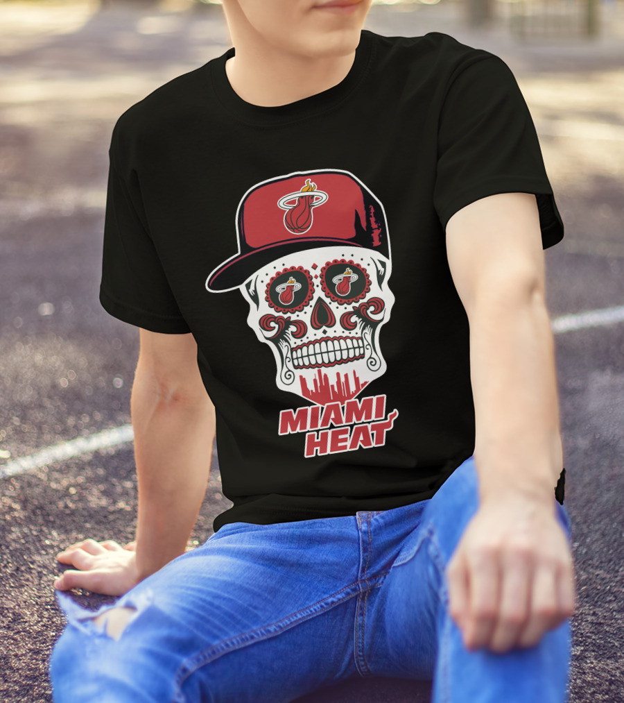Miami Heat Skull With Basketball Logo And Cap T-Shirt