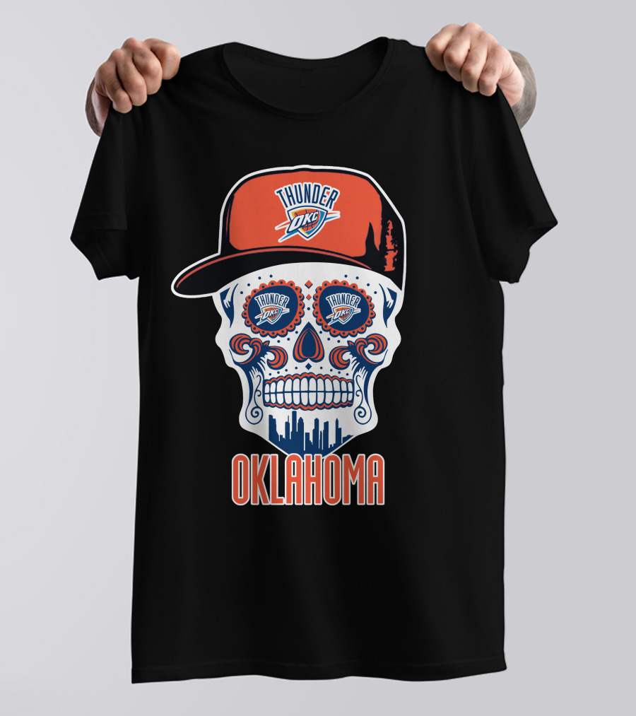 Oklahoma City Thunder Skull Cap Design With Okc T-Shirt