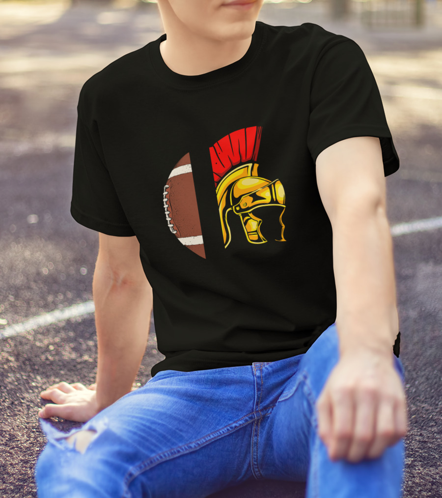Spartans Football Helmet And Ball Fusion T-Shirt