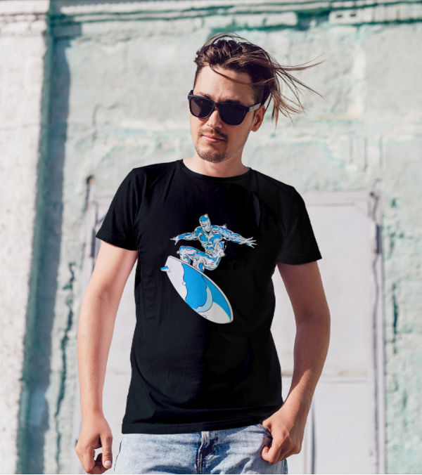Surfin Time Silver Cosmic Surfer Rider T-Shirt