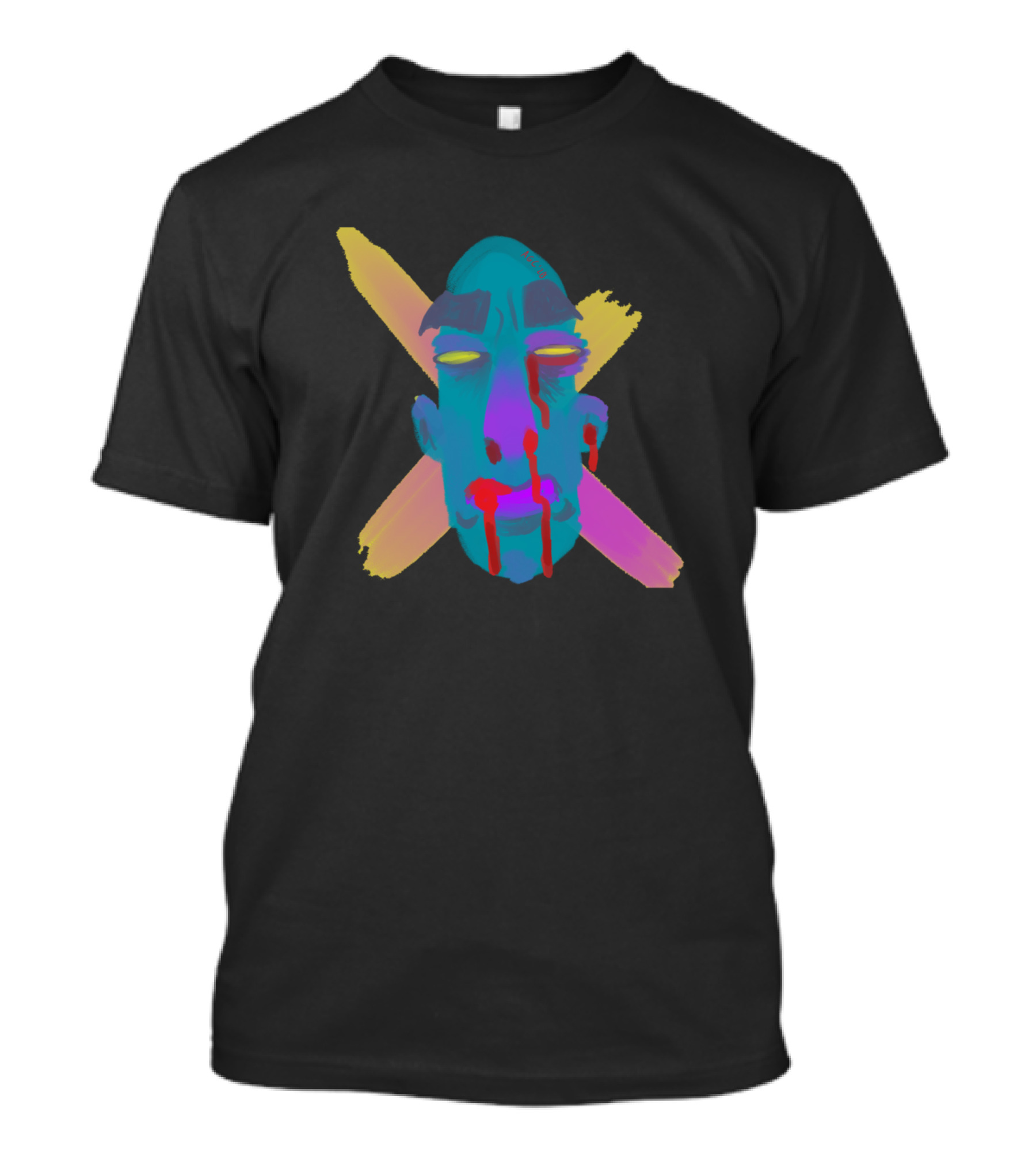 Talking Head Psychedelic Neon Face With Crossed Brush Strokes T-Shirt