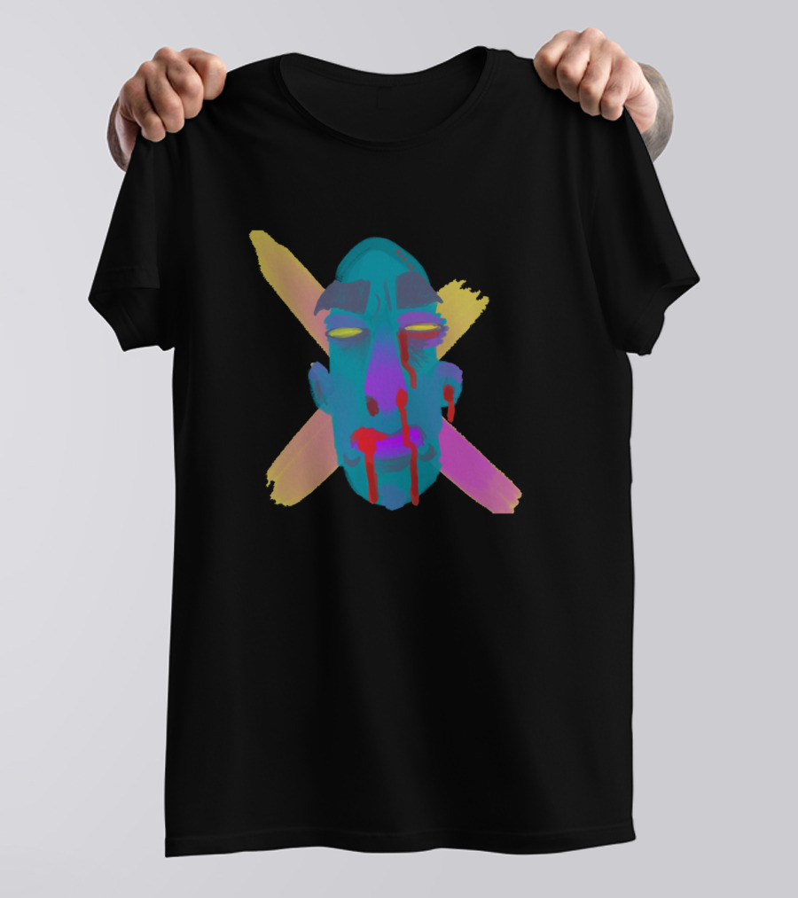 Talking Head Psychedelic Neon Face With Crossed Brush Strokes T-Shirt