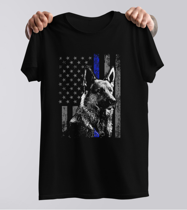 Thin Blue Line Flag German Shepherd Police Dog K 9 T-Shirt