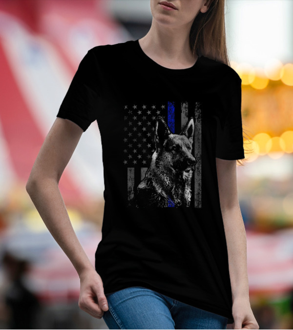 Thin Blue Line Flag German Shepherd Police Dog K 9 T-Shirt