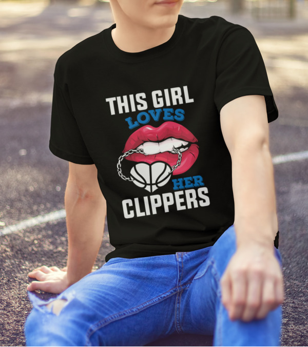 This Girl Loves Her Clippers Basketball Heart Lips T-Shirt