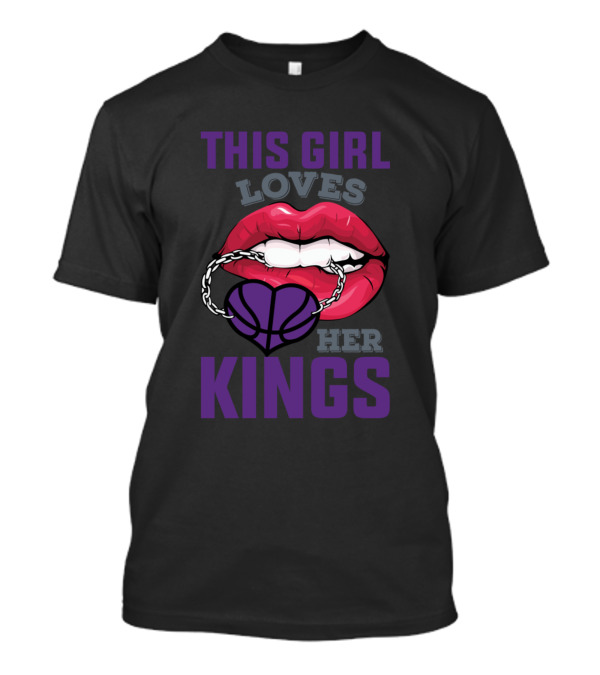 This Girl Loves Her Kings Basketball Passion Bold Lip Chain Heart T-Shirt